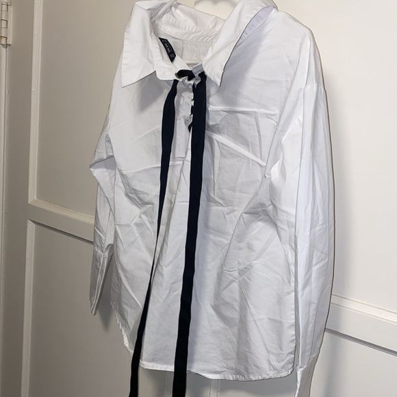Zara XS White Tie Neck Blouse - Picture 11 of 13